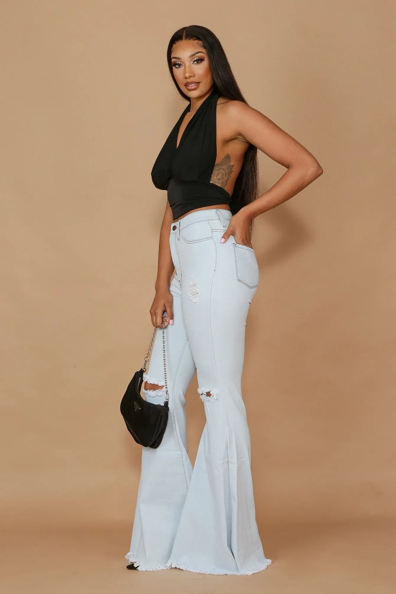 Flirty Halter Neck Deep Back Tie Crop Top