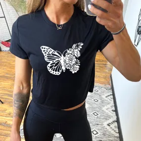 Floral Butterfly Cropped Tee