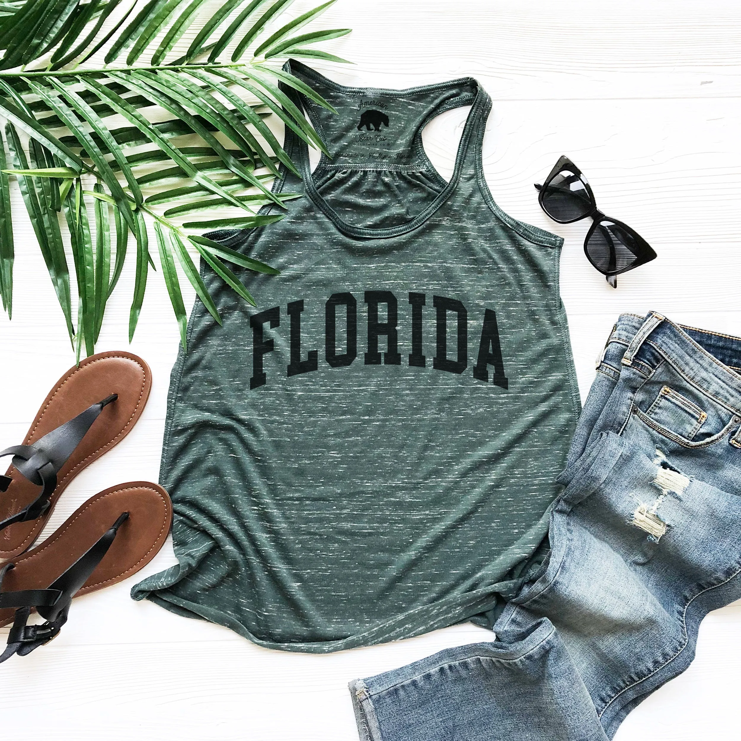 Florida block font flowy racerback tank tops - light or dark artwork