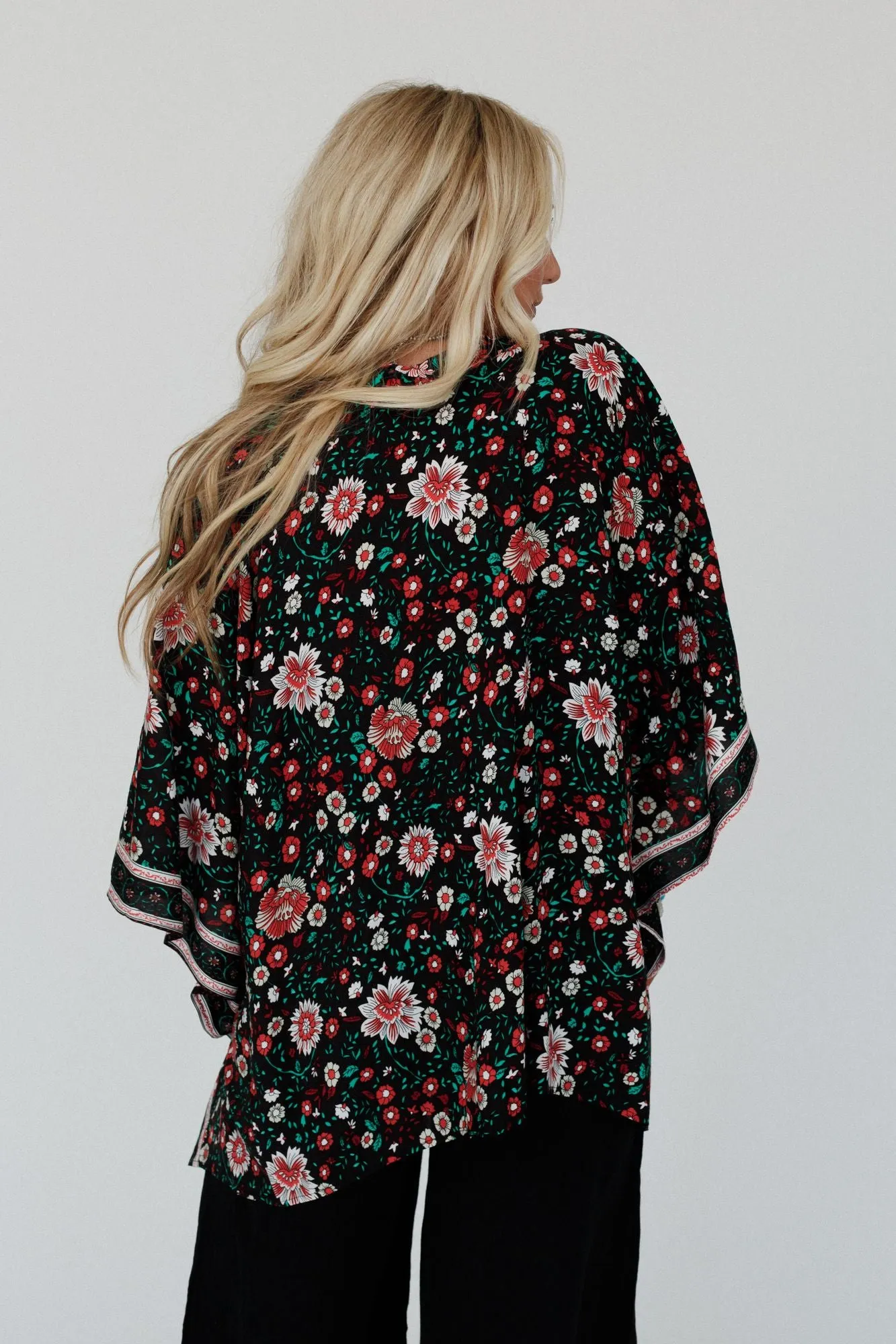 Flower Daze Front Tie Kimono - Black