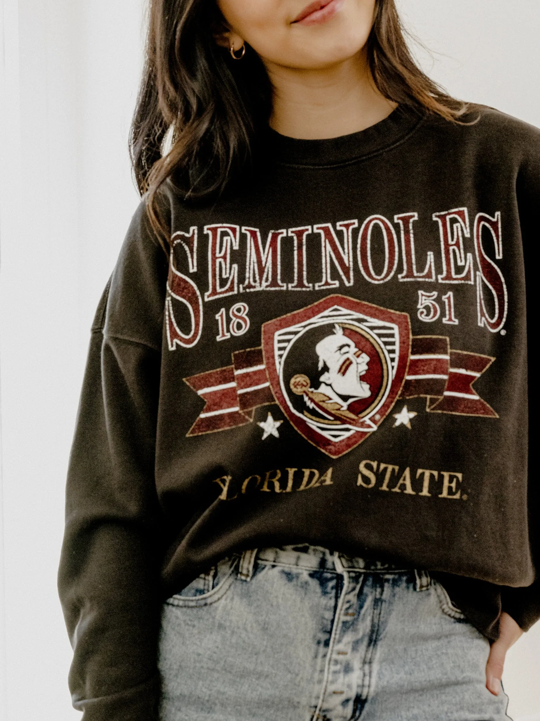 FSU Seminoles Pep Rally Black Oversized Crew Hi-Dive Sweatshirt