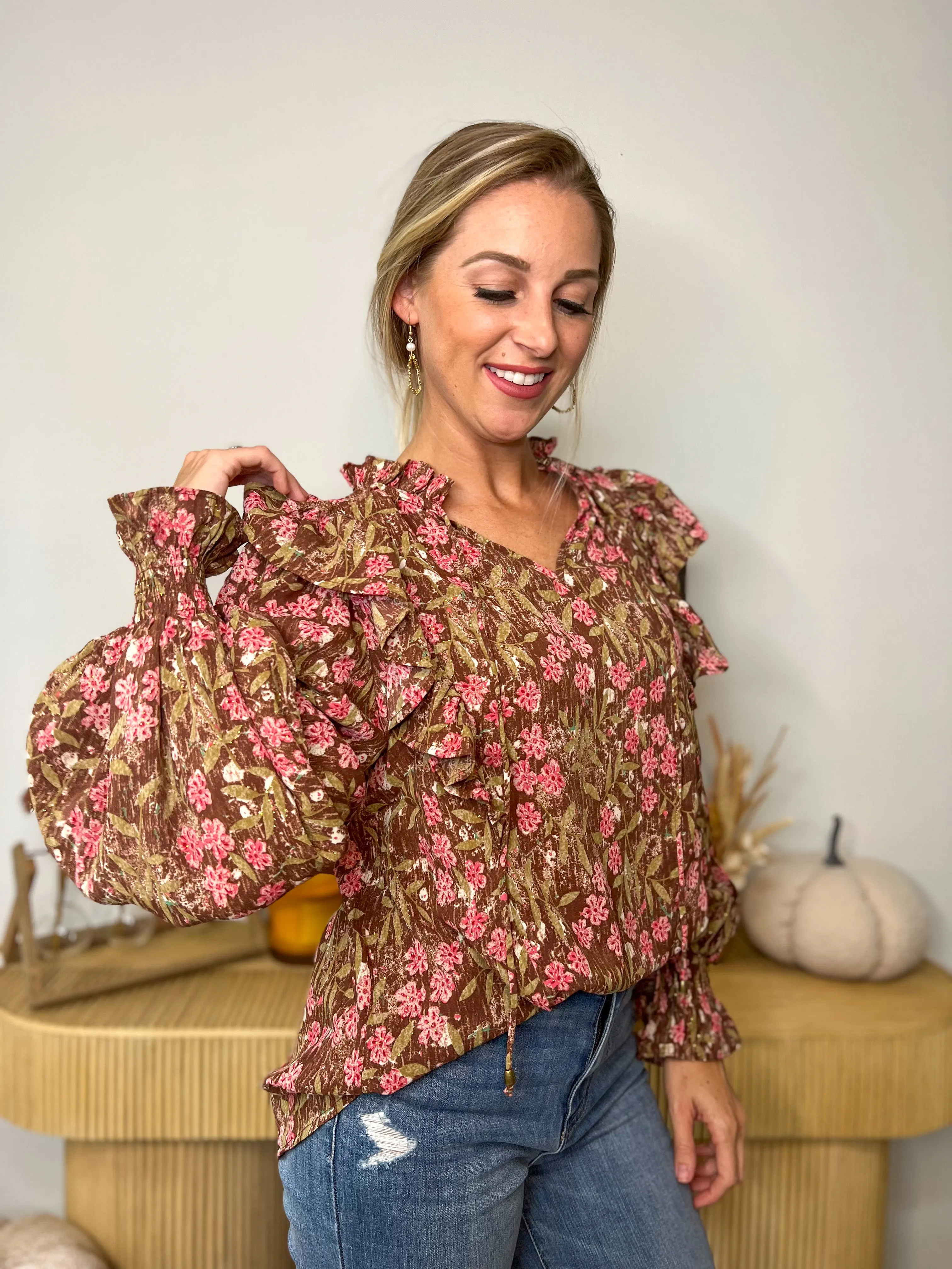 Gabby Ruffle Top (Brown)