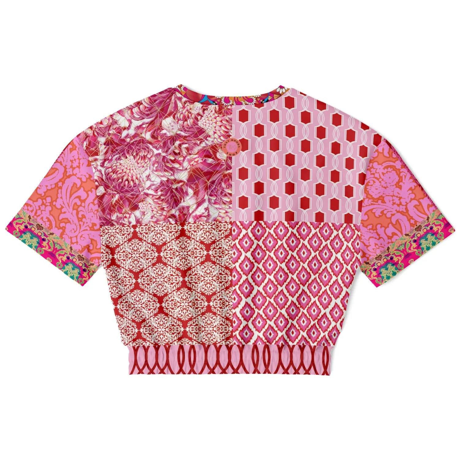 Gypsy Beat Pink Patchwork Short Sleeve Cropped Eco-Poly Sweater