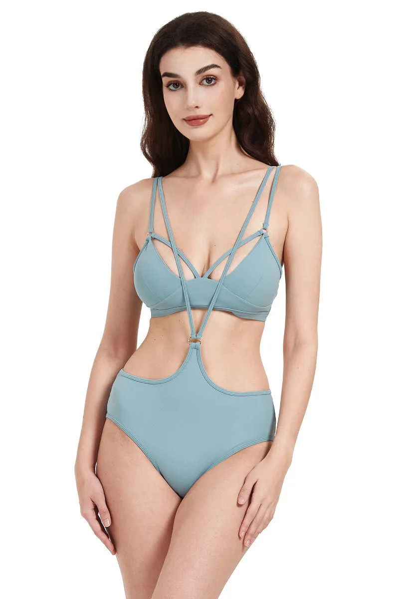 Hamade Activewear Neck Ring High Waisted Bottoms - Light Blue