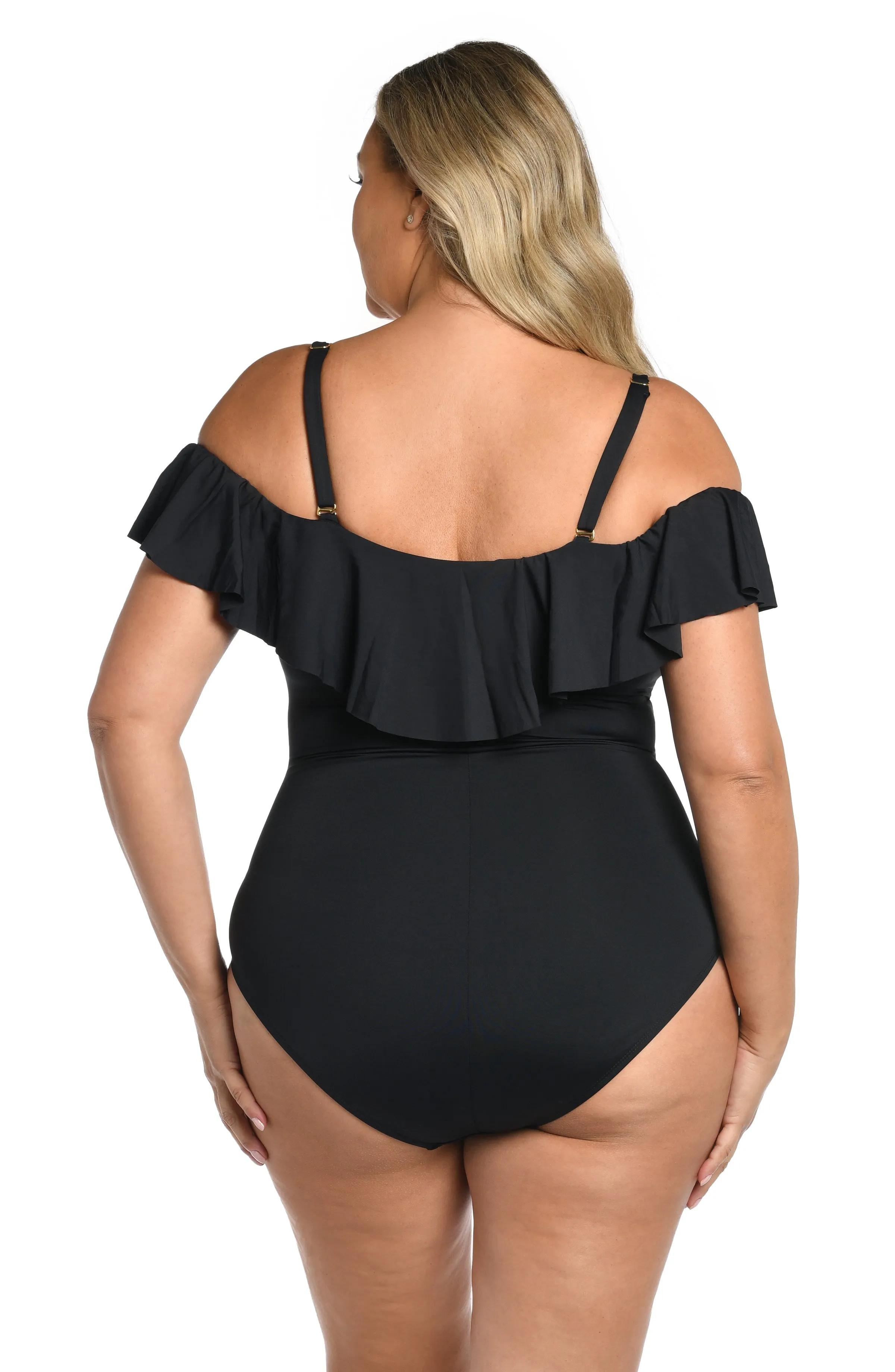 Island Goddess Off Shoulder Ruffle One Piece - Black