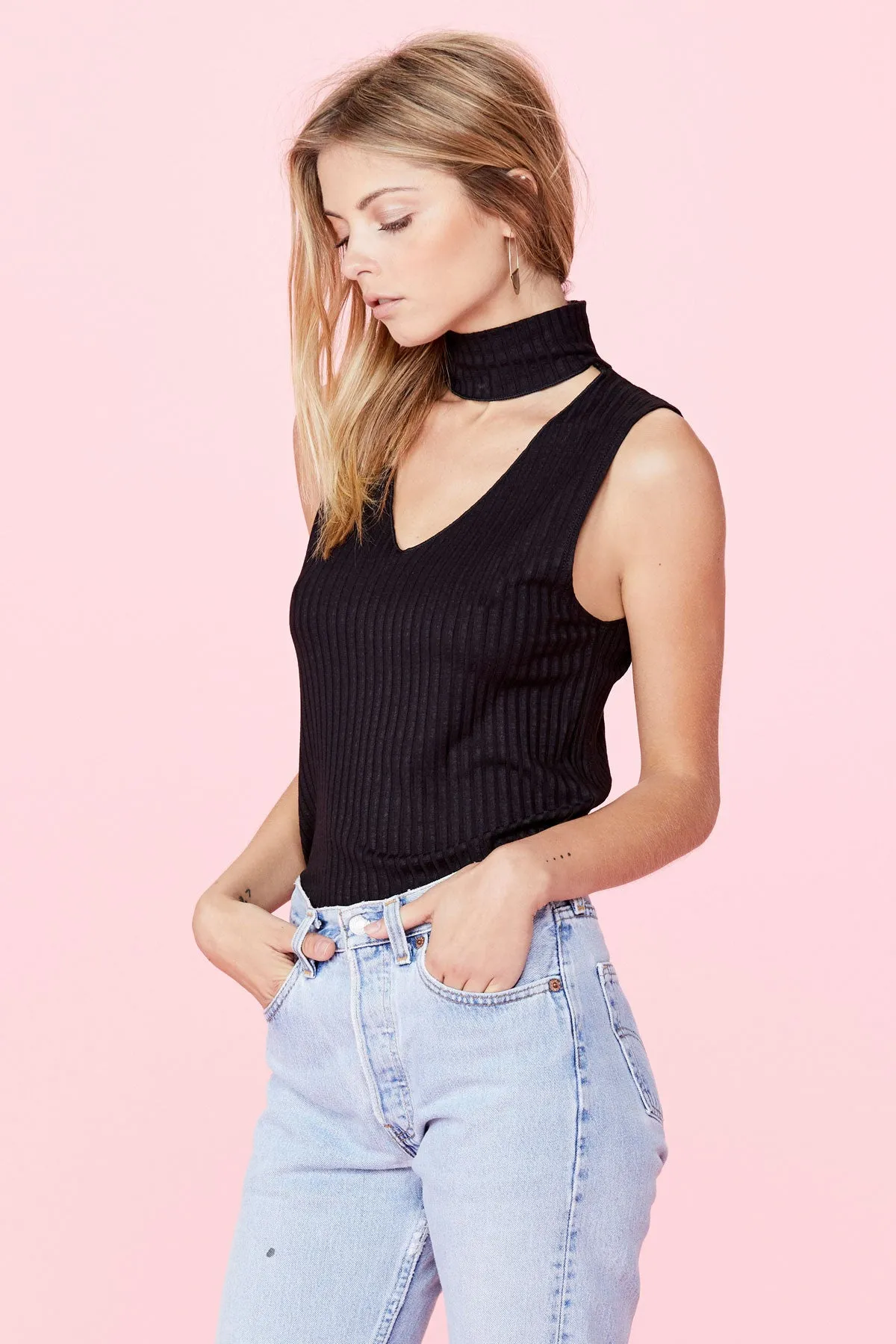 LNA Detached Turtleneck Sleeveless Top Black