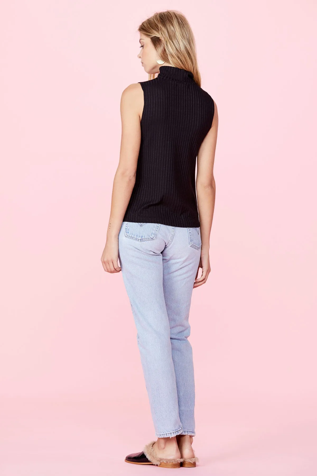 LNA Detached Turtleneck Sleeveless Top Black