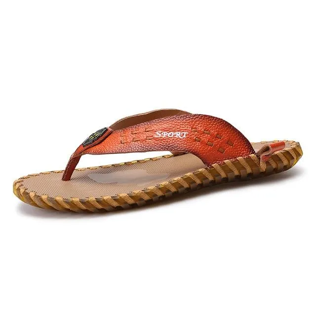 Luxury Men's Genuine Leather Beach Slippers