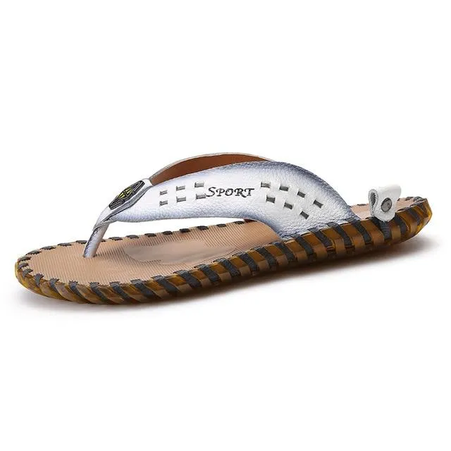 Luxury Men's Genuine Leather Beach Slippers