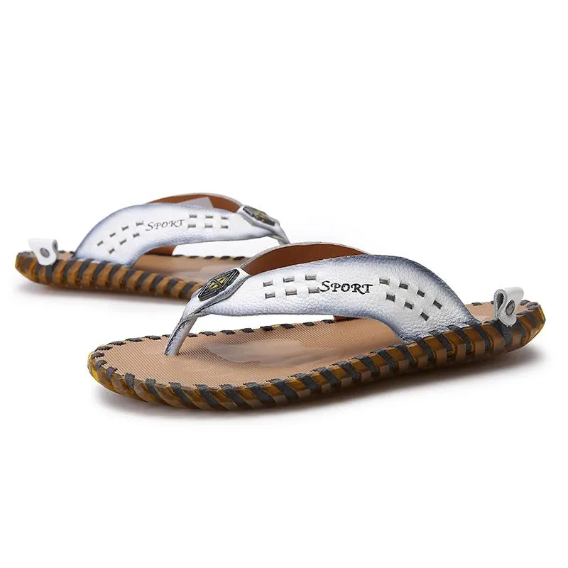 Luxury Men's Genuine Leather Beach Slippers