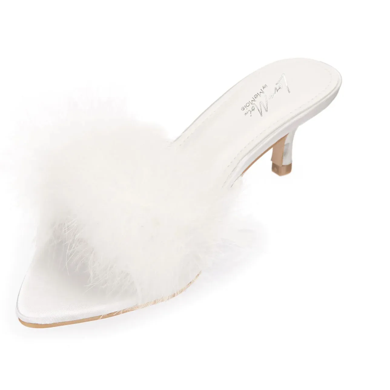 MeMoi Mona Marabou Slippers in White LOV8500