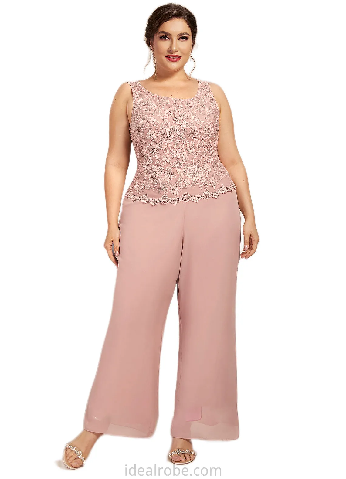 Millicent Jumpsuit/Pantsuit Scoop Neck Ankle-Length Chiffon Lace Mother of the Bride Dress STK126P0014746