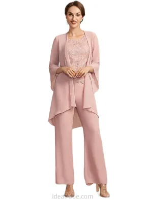 Millicent Jumpsuit/Pantsuit Scoop Neck Ankle-Length Chiffon Lace Mother of the Bride Dress STK126P0014746