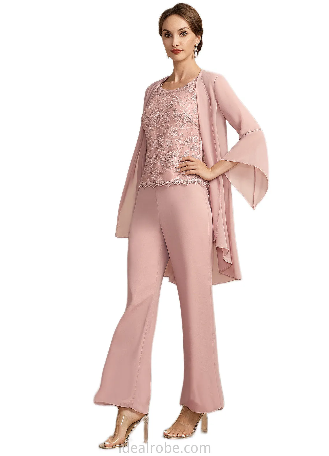 Millicent Jumpsuit/Pantsuit Scoop Neck Ankle-Length Chiffon Lace Mother of the Bride Dress STK126P0014746