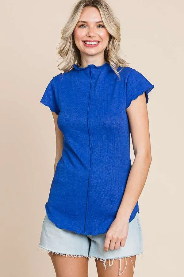 Mock Neck Merrow Cap Sleeve Top