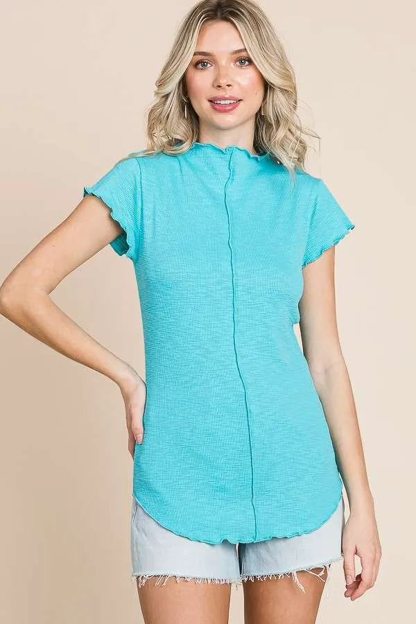 Mock Neck Merrow Cap Sleeve Top