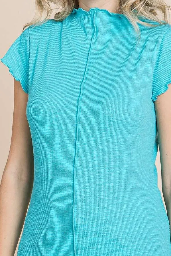 Mock Neck Merrow Cap Sleeve Top