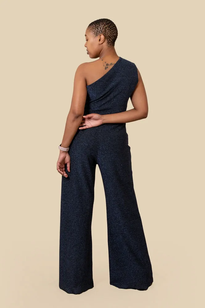 Navy Bling One Shoulder Jumpsuit