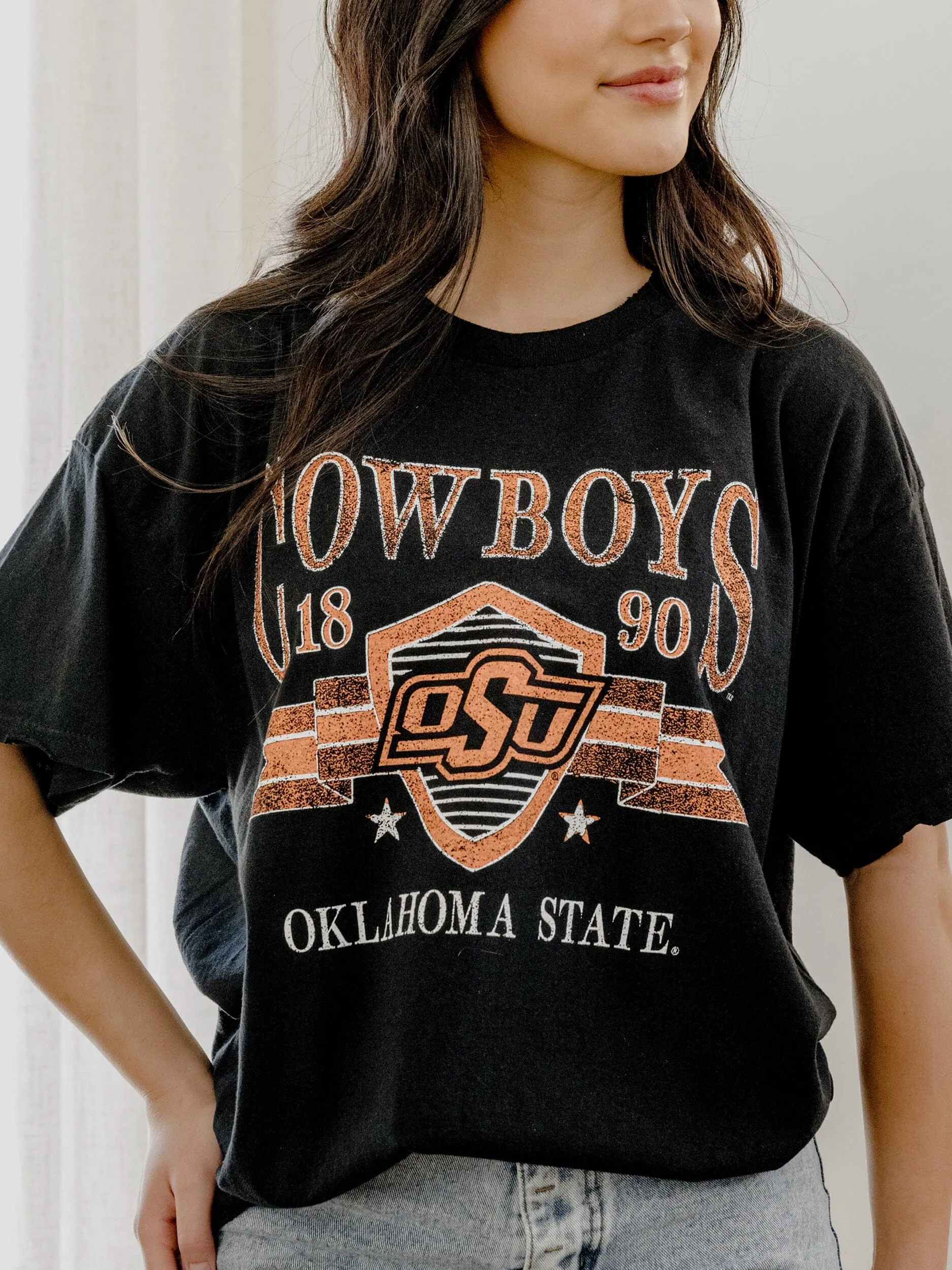 OSU Cowboys Pep Rally Black Thrifted Tee