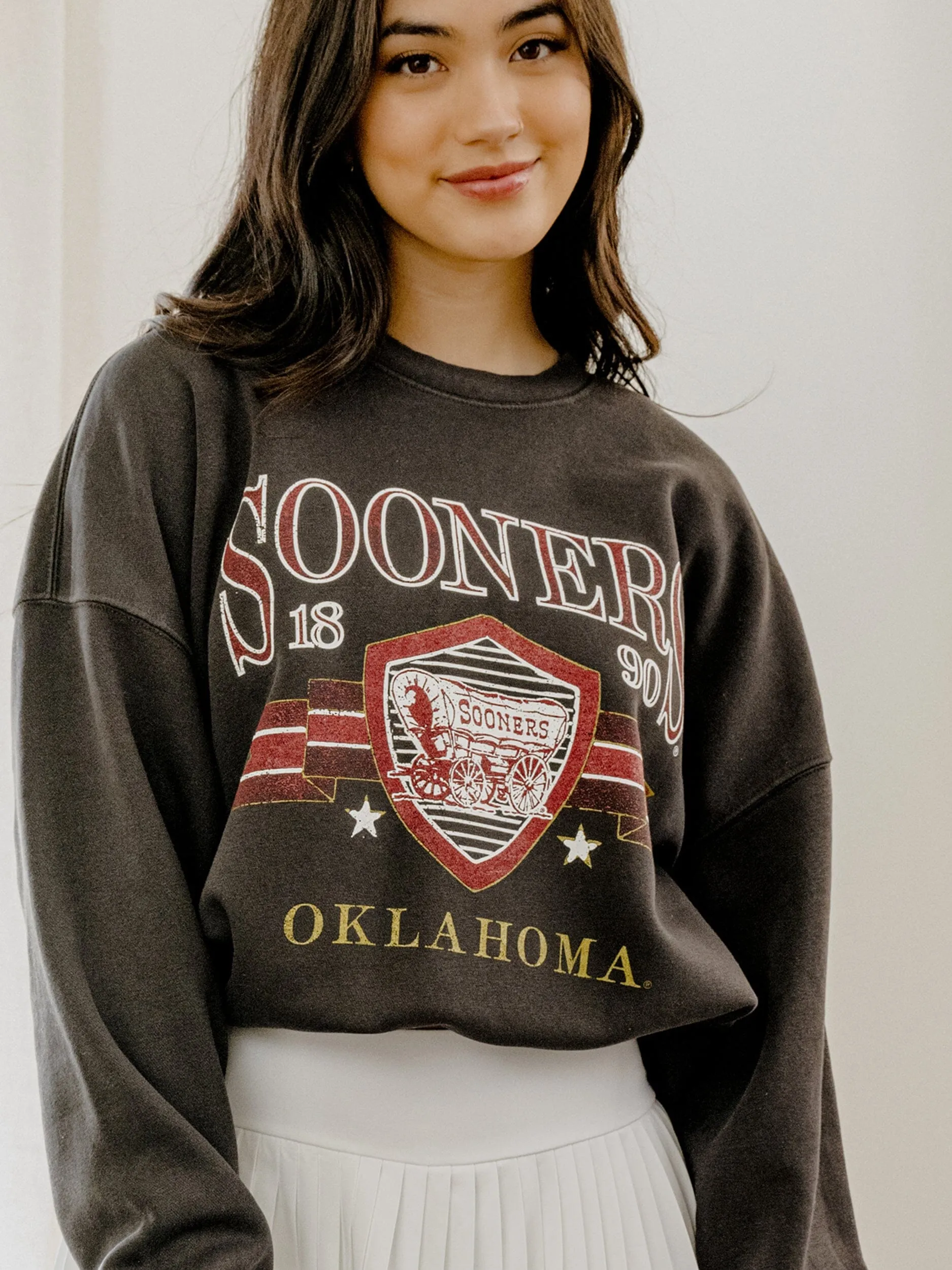 OU Sooners Pep Rally Black Oversized Crew Hi-Dive Sweatshirt