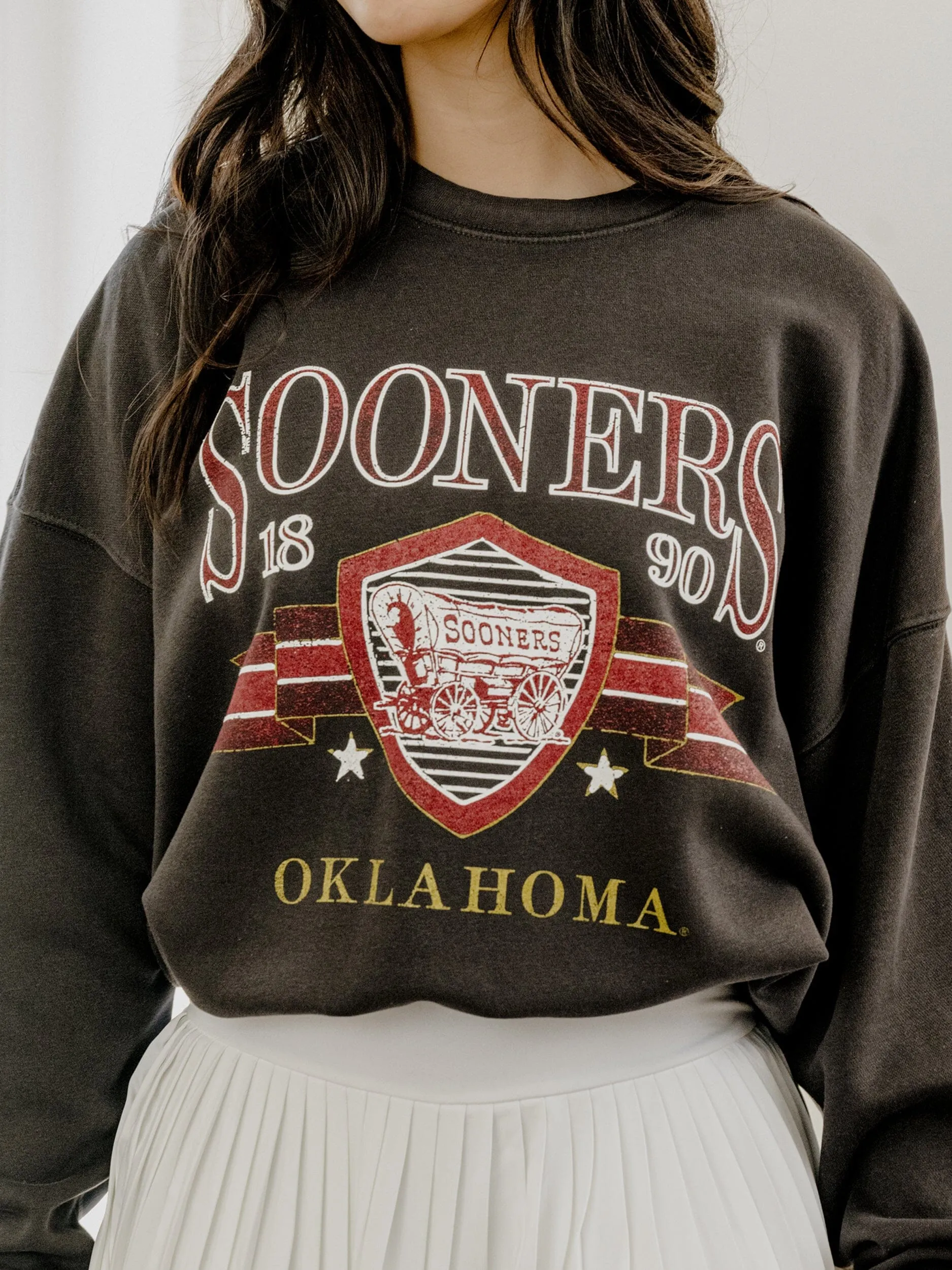 OU Sooners Pep Rally Black Oversized Crew Hi-Dive Sweatshirt