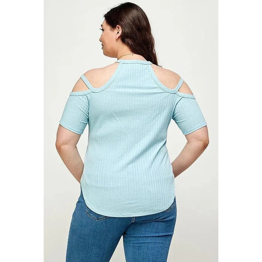 Plus Size, Solid Ribbed Cold Shoulder Top