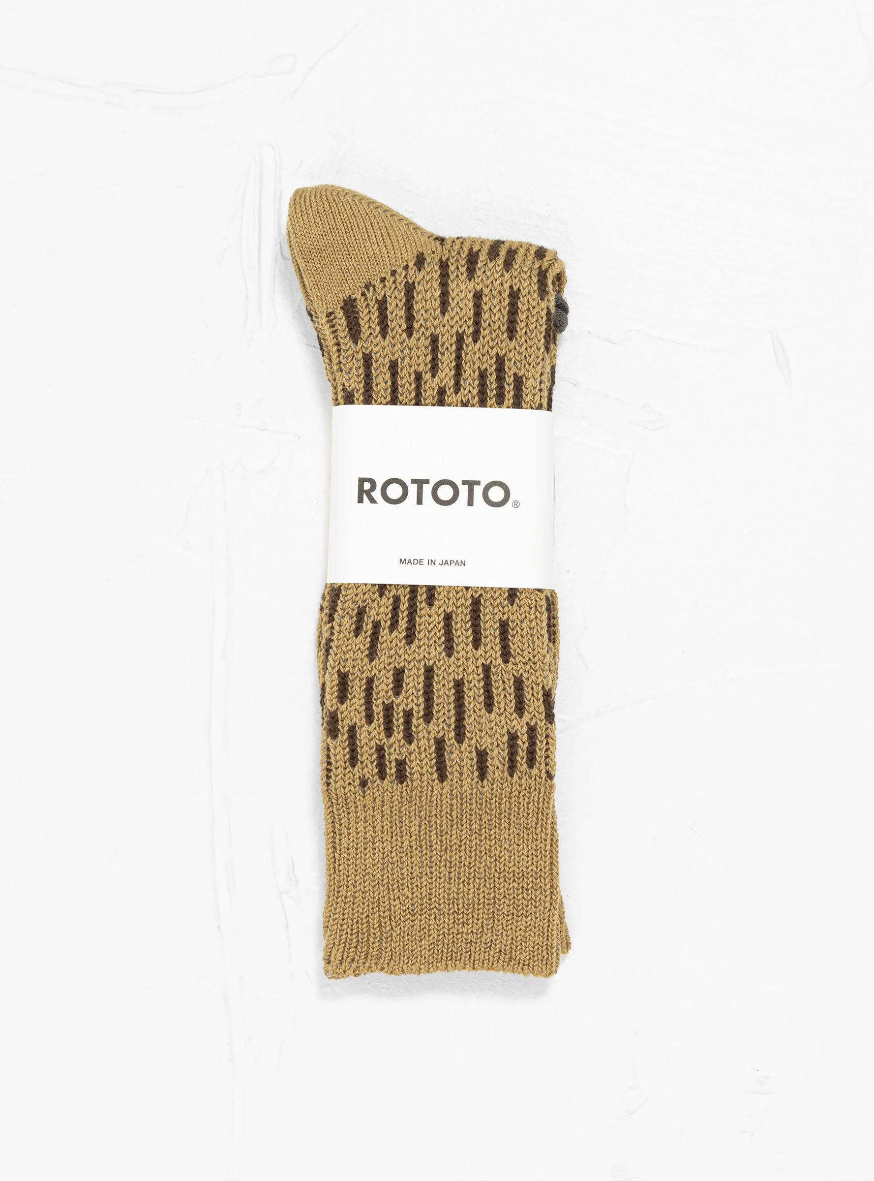 Rain Drop Crew Socks Khaki & Dark Brown