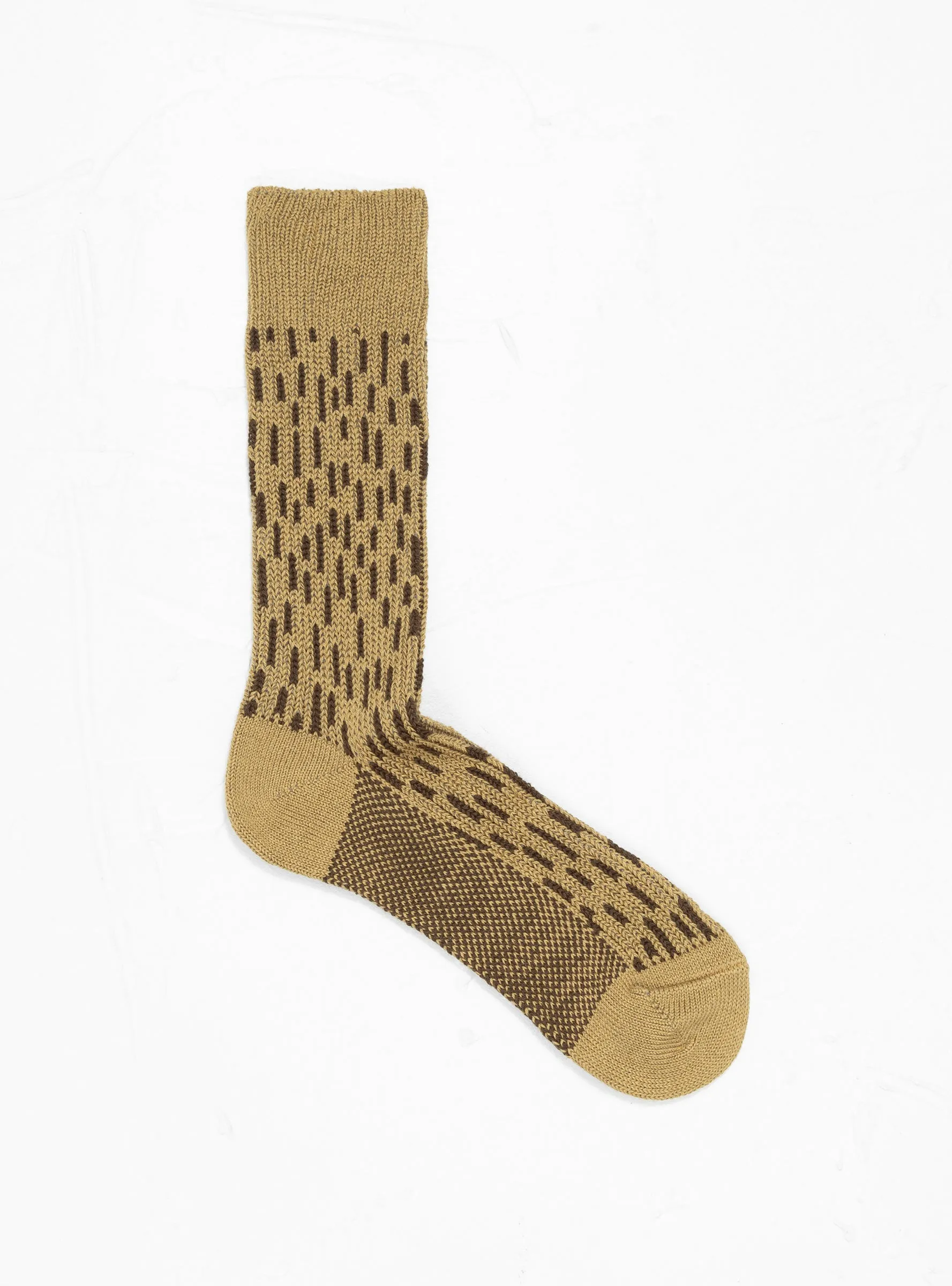 Rain Drop Crew Socks Khaki & Dark Brown