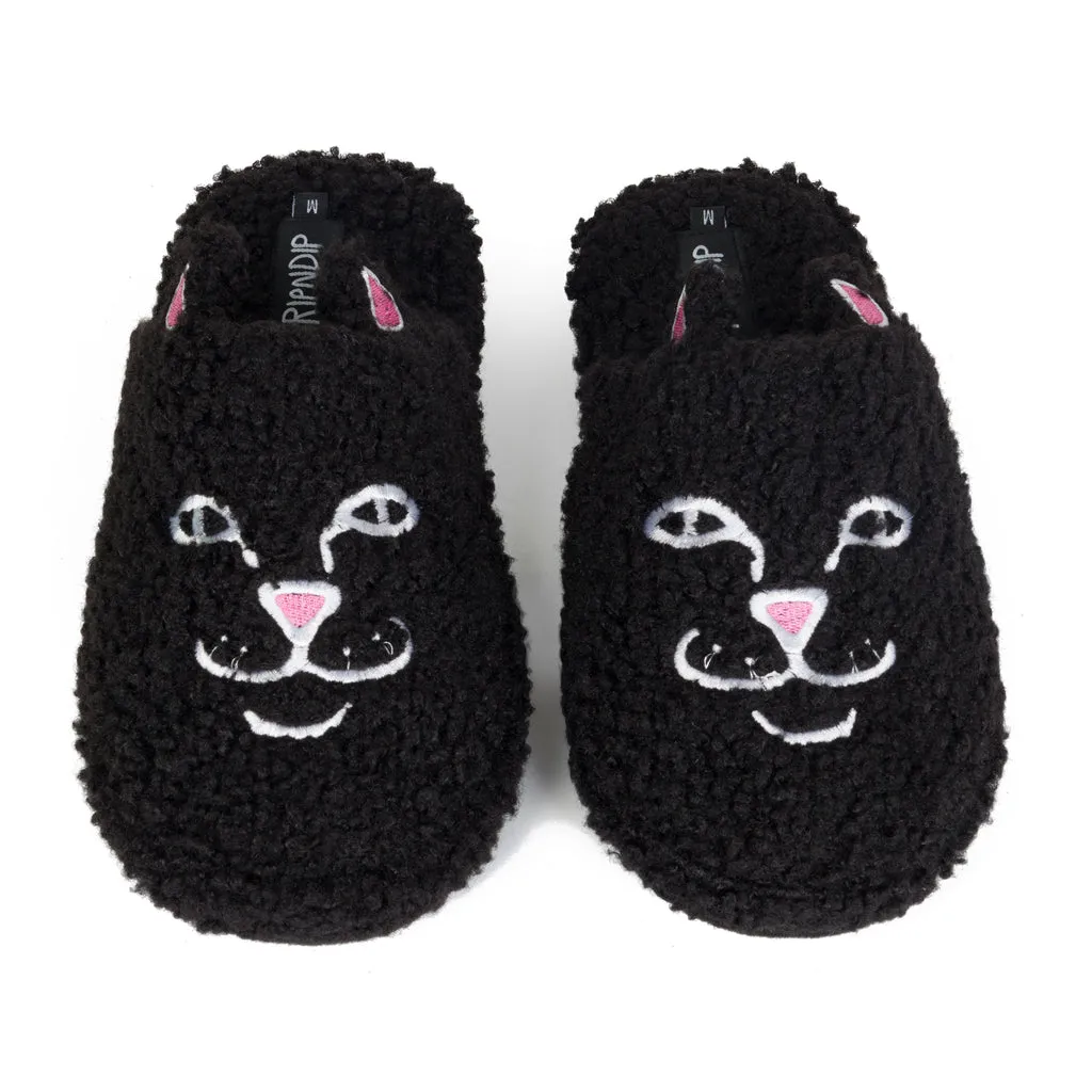 RIPNDIP JERM FACE FUZZY HOUSE SLIPPERS-BLACK