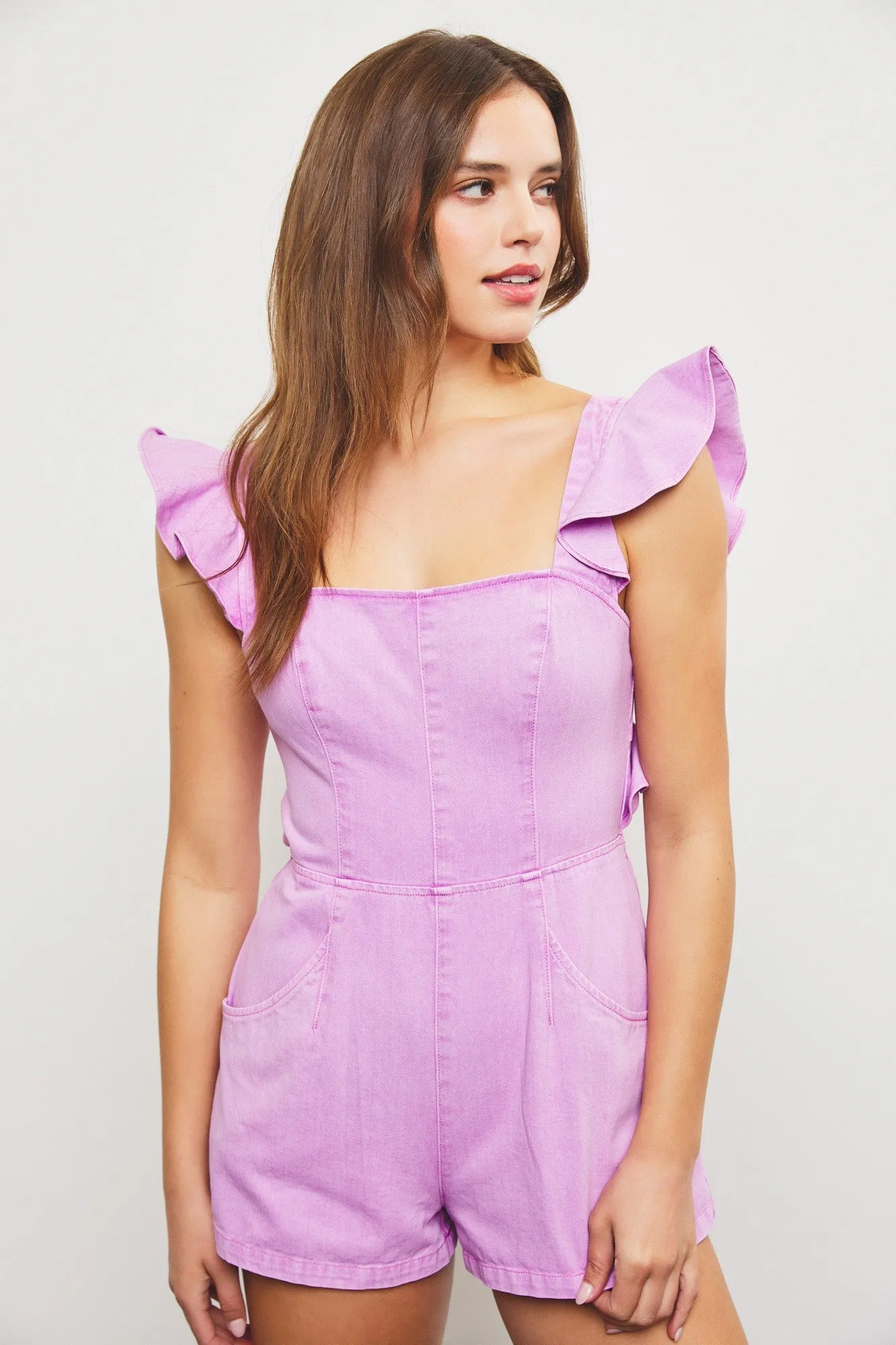 Ryleigh Ruffle Romper (Pink/Lavender)