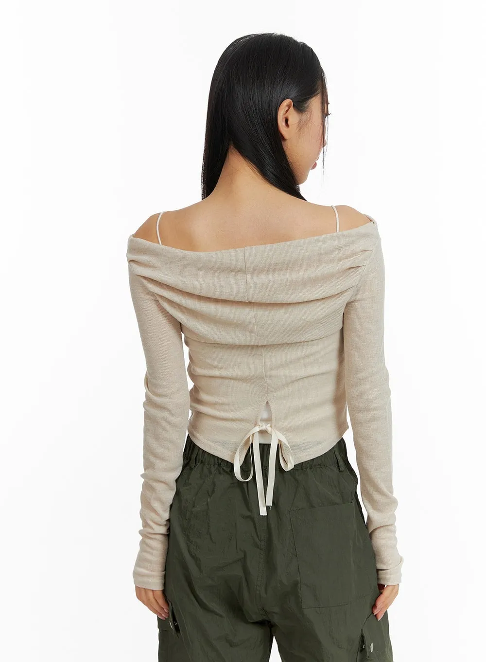 Semi-Ruched Solid Off-Shoulder Long Sleeve CM411