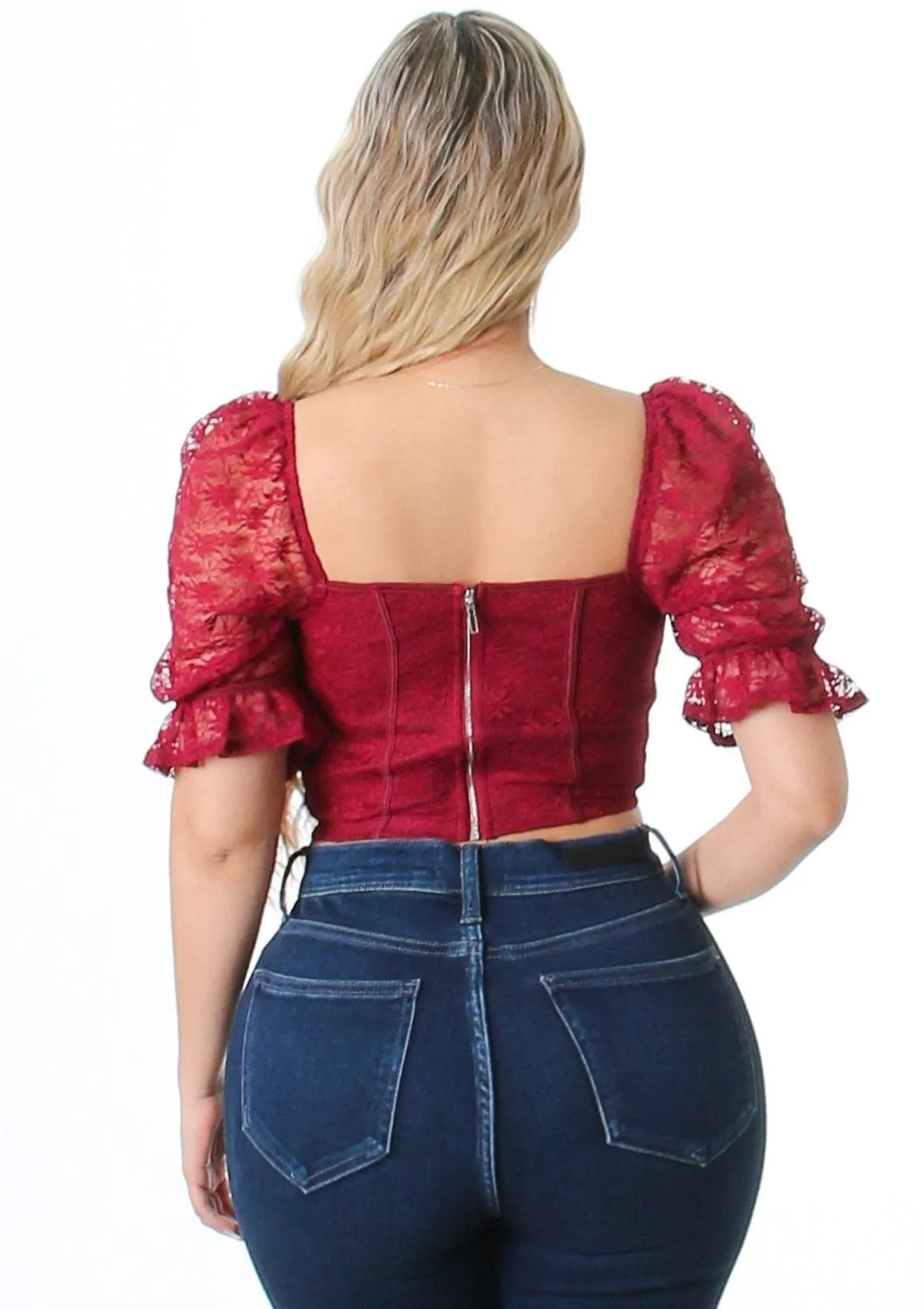 Shamzy Lace Bustier Crop Top - Black | Burgundy