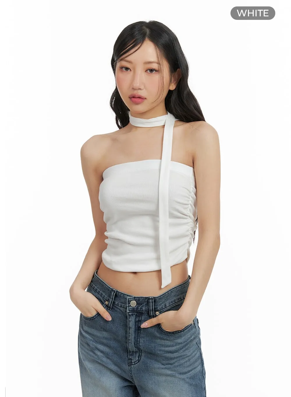 Shirred Tube Top with Scarf CM420