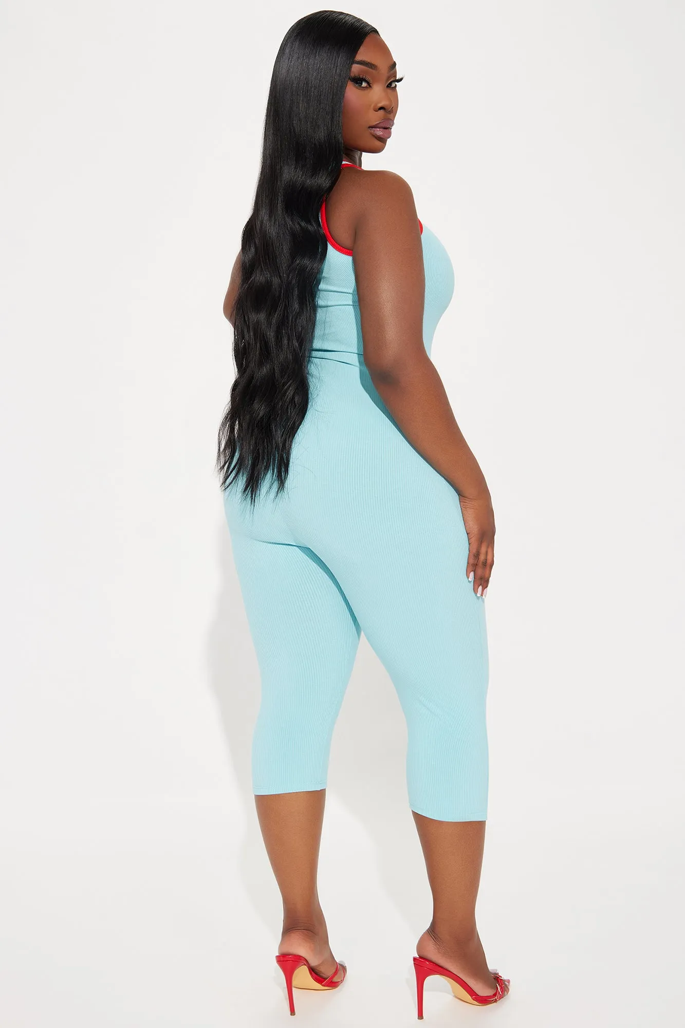 Steph Snatched Capri Jumpsuit - Turquoise/combo