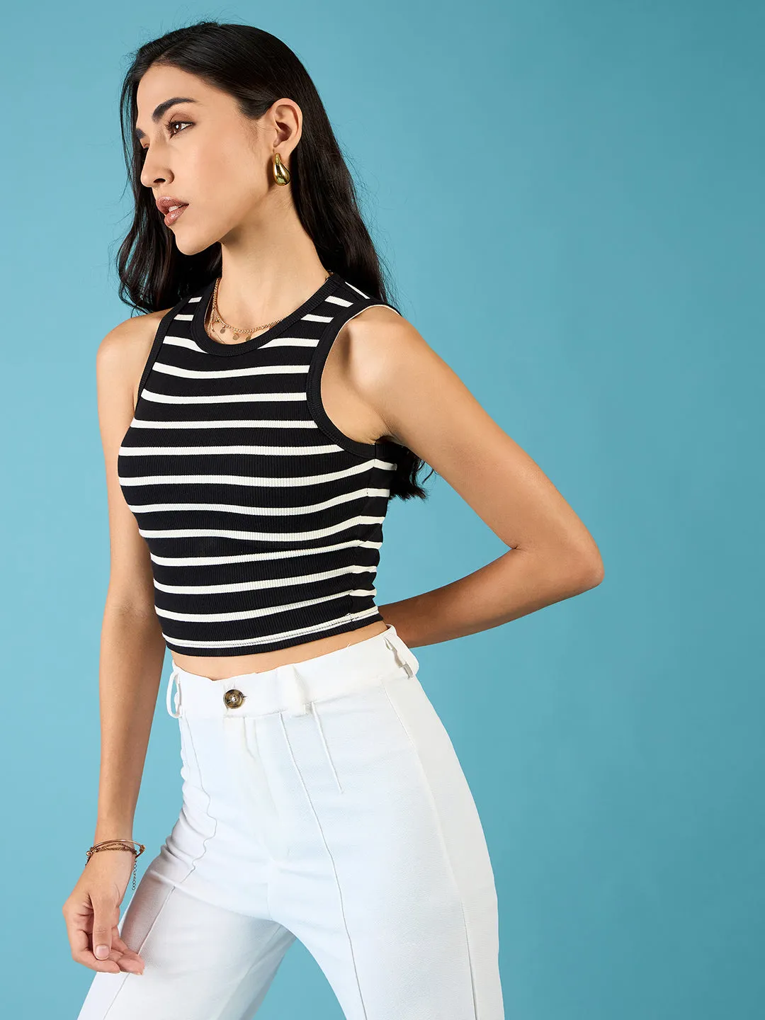 Stretchable Ribbed Sleeveless Crop Top