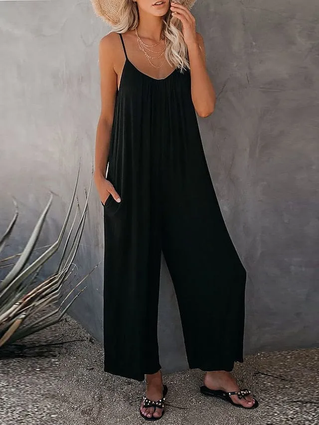 Stylish Khaki V-Neck Wide Leg Women's Jumpsuit