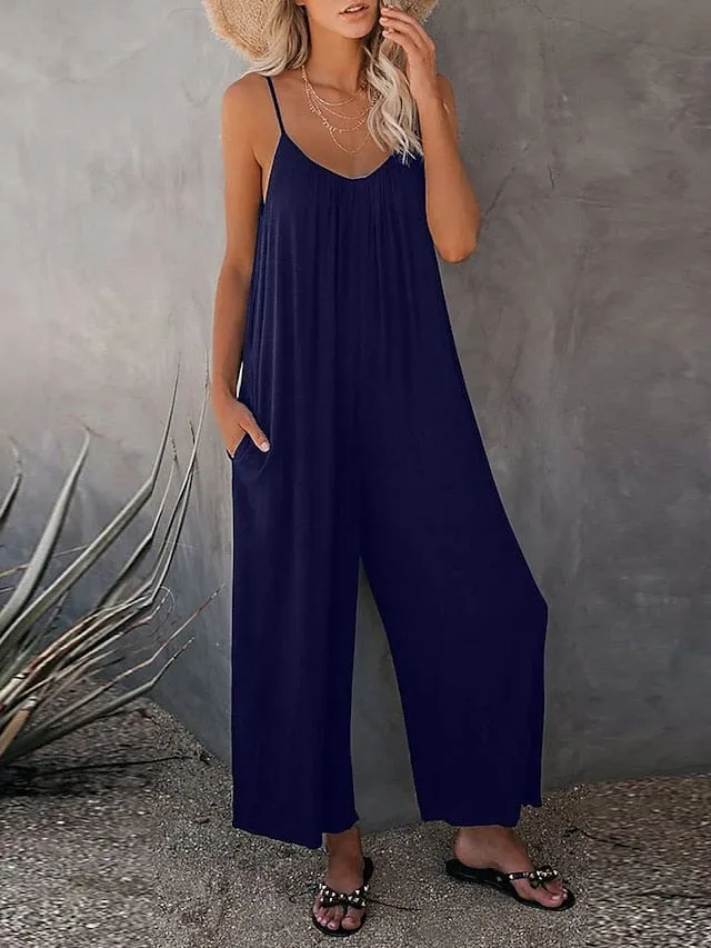 Stylish Khaki V-Neck Wide Leg Women's Jumpsuit