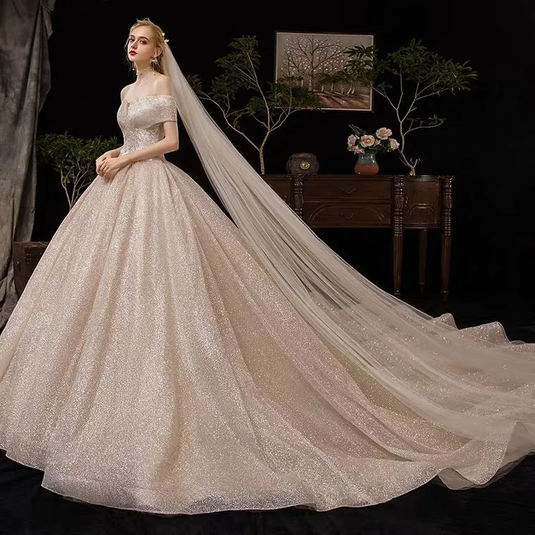 The Fenelee Wedding Bridal Off Shoulder Champagne Gown