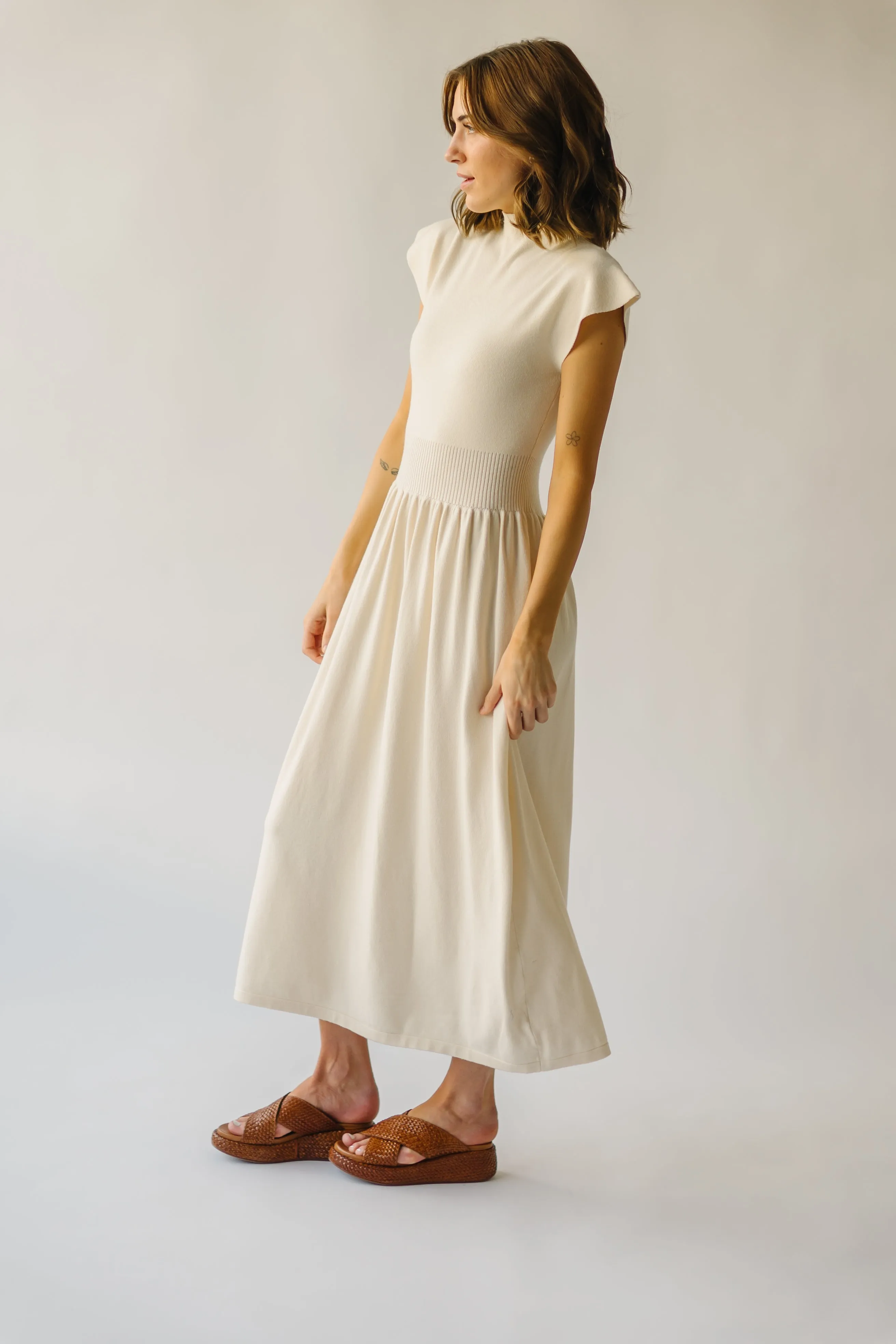 The Stansberry Mock Neck Midi Dress in Cream