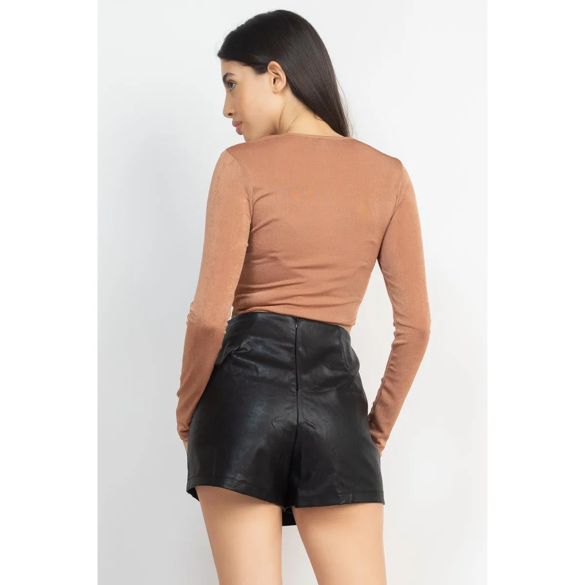 Twisted Velvety Long Sleeve Crop Top