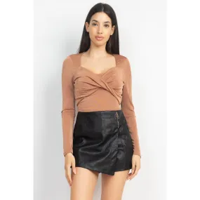 Twisted Velvety Long Sleeve Crop Top