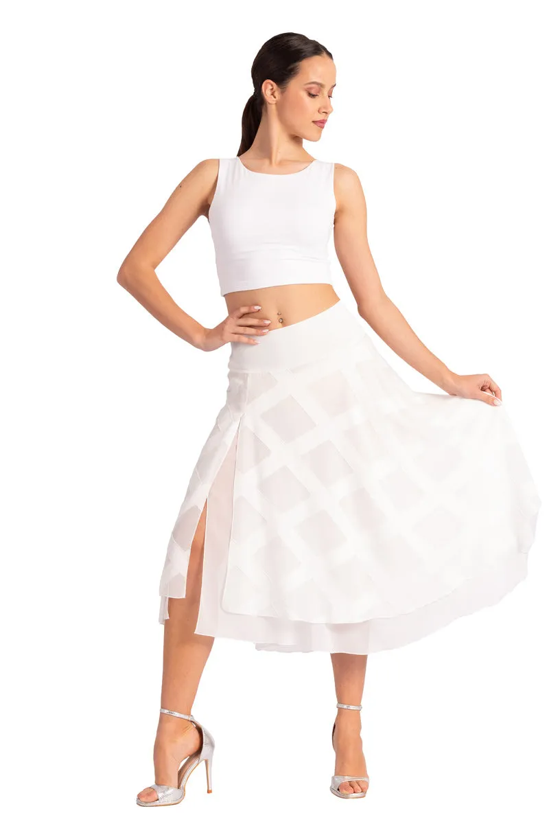 Two-layer White 3D Relief Georgette Dance Skirt