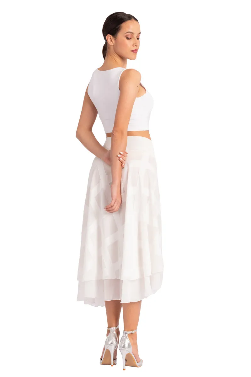 Two-layer White 3D Relief Georgette Dance Skirt