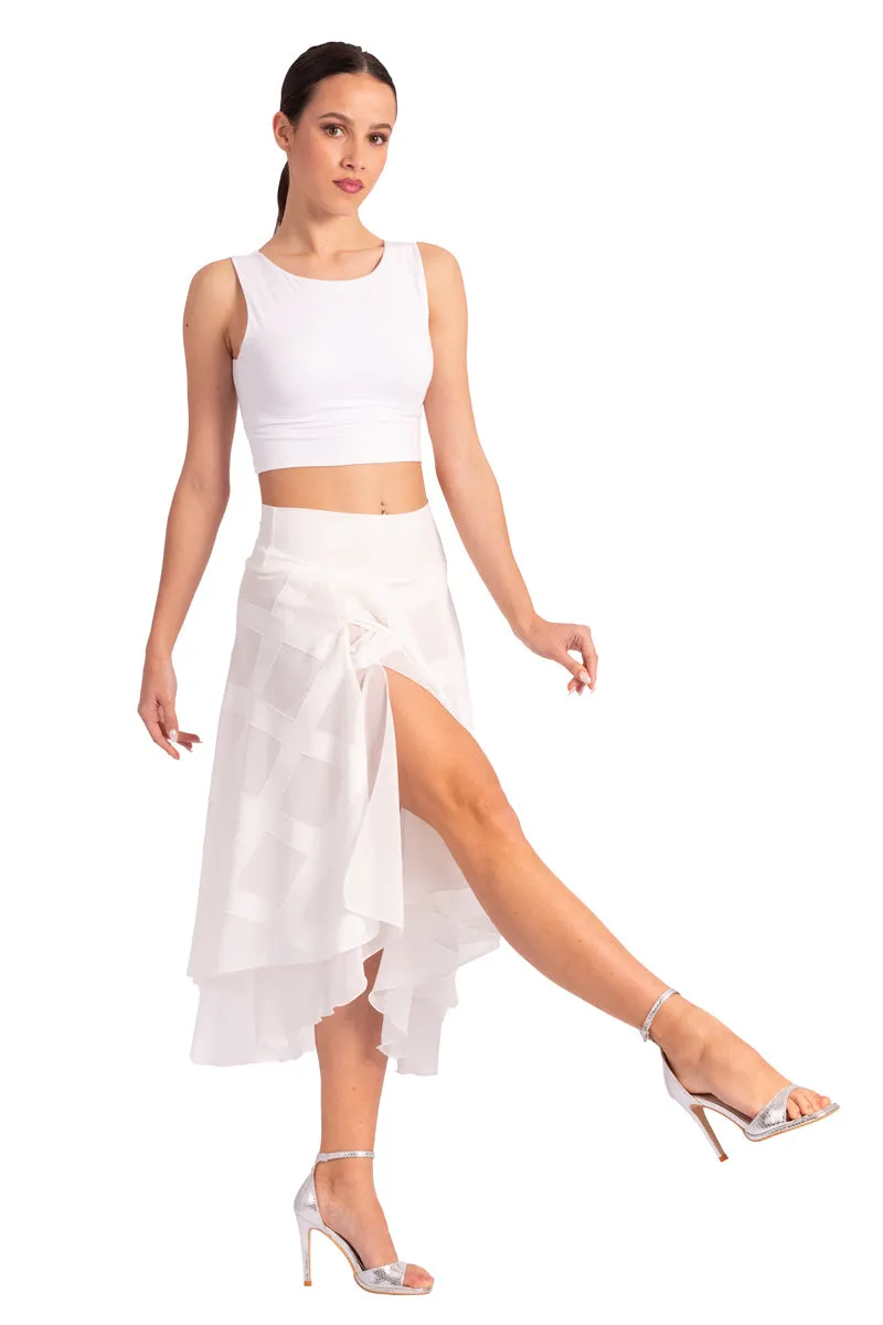 Two-layer White 3D Relief Georgette Dance Skirt