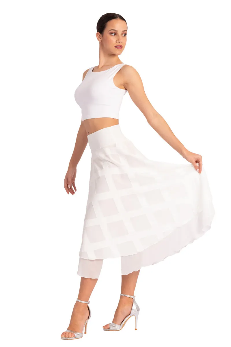 Two-layer White 3D Relief Georgette Dance Skirt