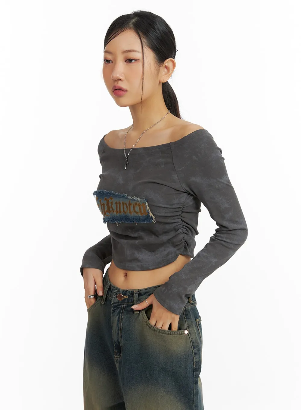 Vintage Washed Shirred Crop Top CF420