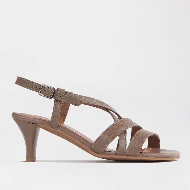 Wider Fit Mid Heel Slingback Sandal in Stone - 12223