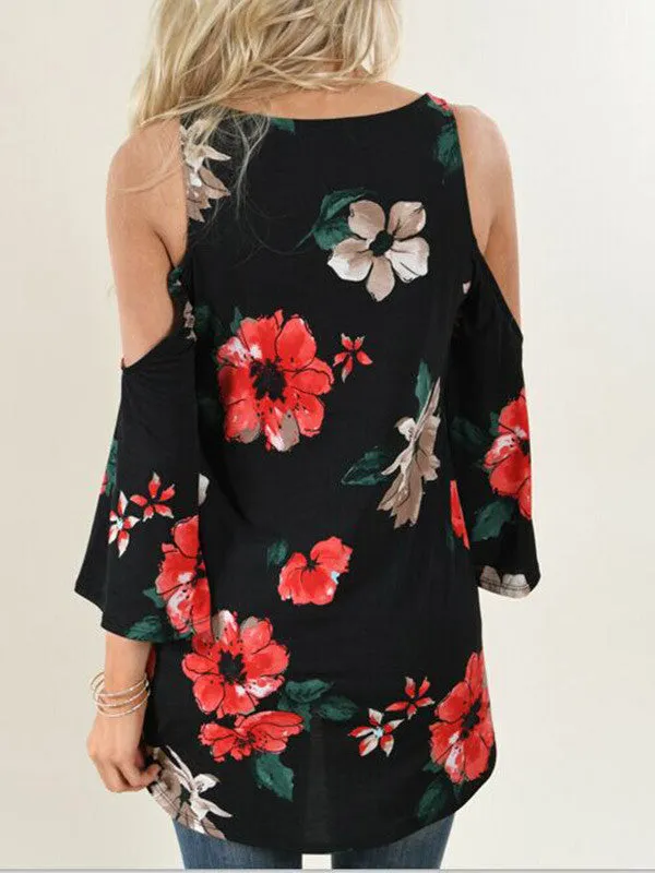 Women Cold Shoulder Floral Top