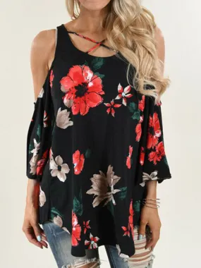 Women Cold Shoulder Floral Top