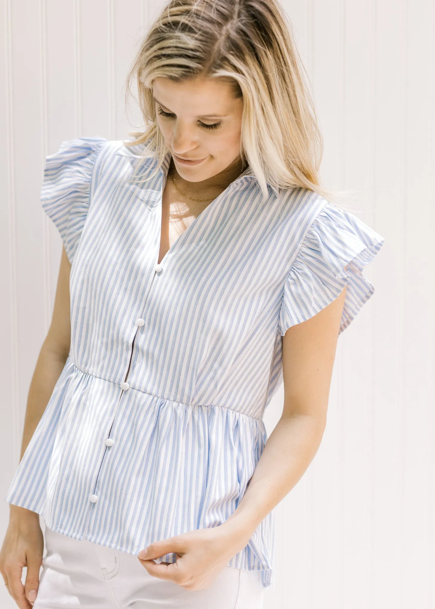 X Cabana Blue and White Striped Top